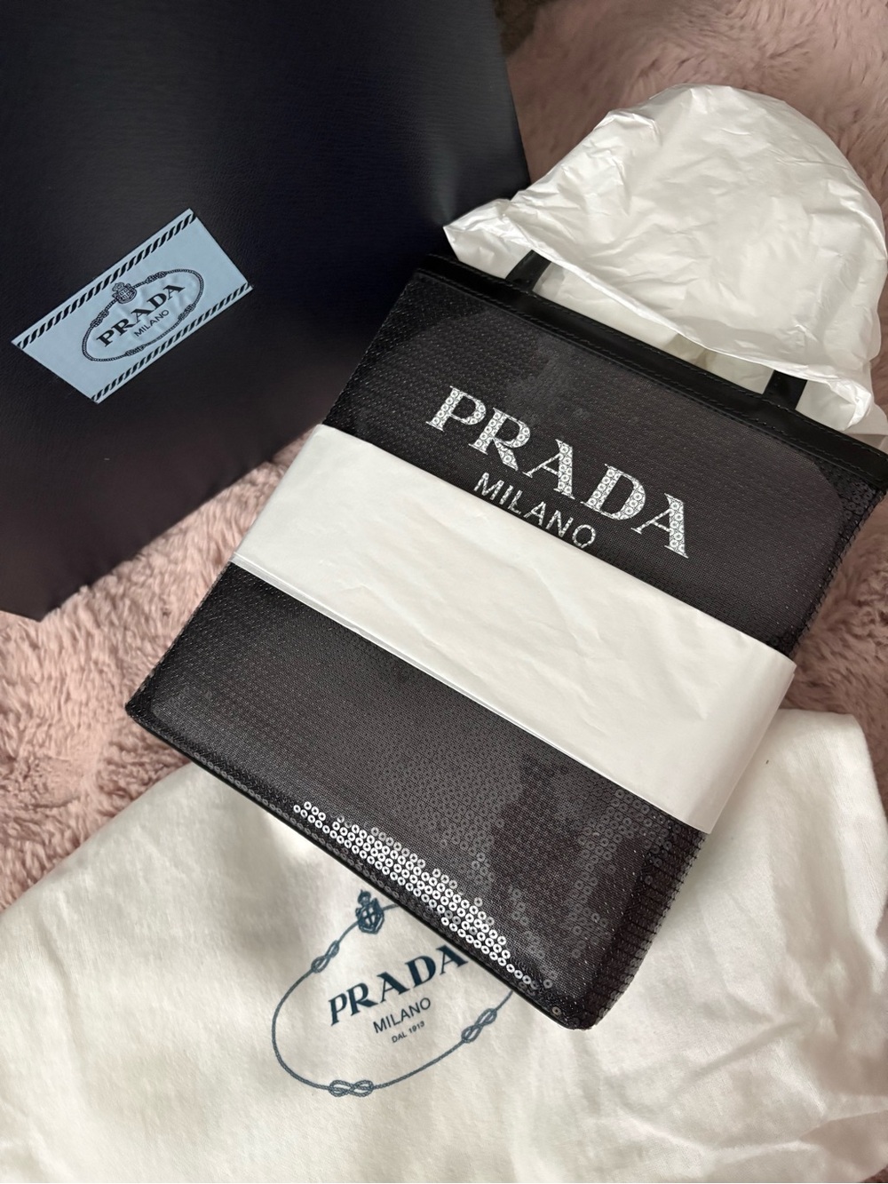 Prada Sequin Rete Paillettes Small Tote Bag Black - Picture 10 of 11